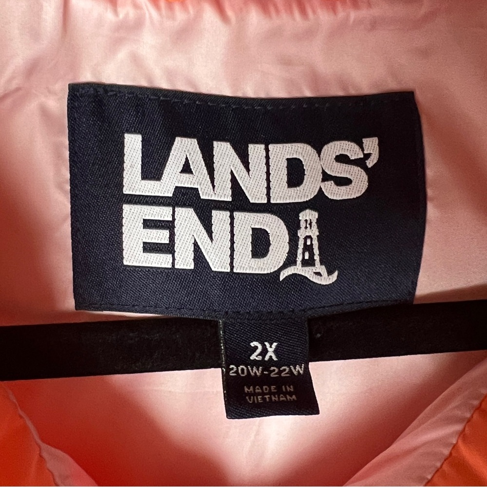 Lands' End Vibrant Orange/Peach Puffer Down Vest 2X 20W-22W woman’s - Picture 2 of 8